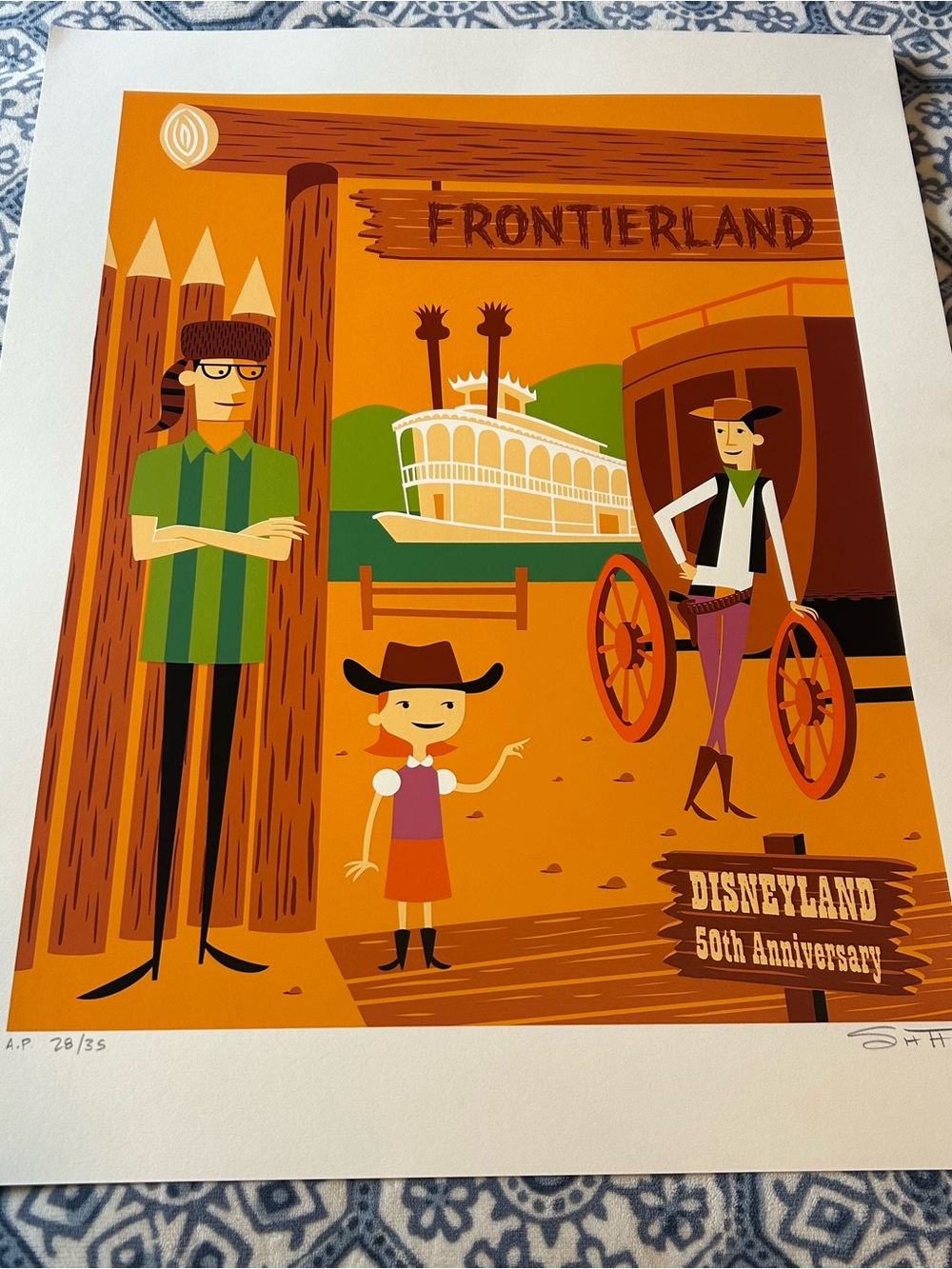 Disneyland Frontierland 50th Anniversary Art Print - Orange